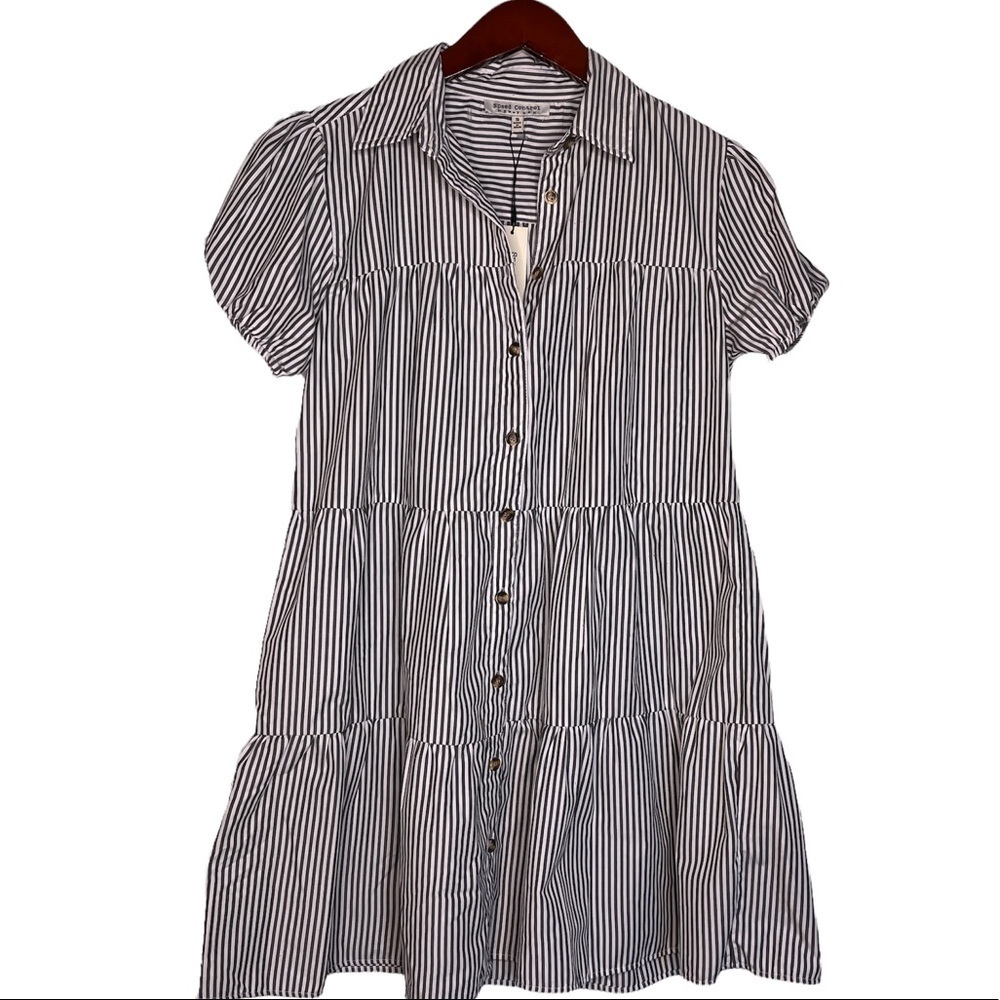 SPEED CONTROL NWT Tiered Puff Sleeve Striped Button Down Dress Size Small